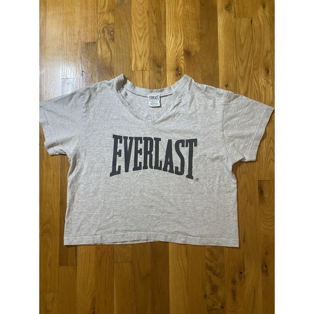 Vintage Everlast Cropped Shirt Gray Mens One Size Made in USA Boxing Gym Workout